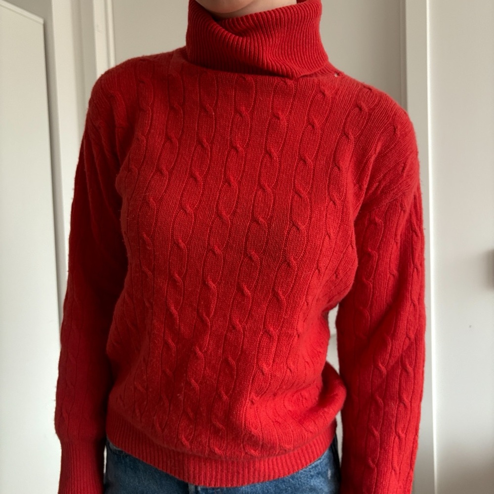 Vintage Red Cable Knit Turtleneck Sweater